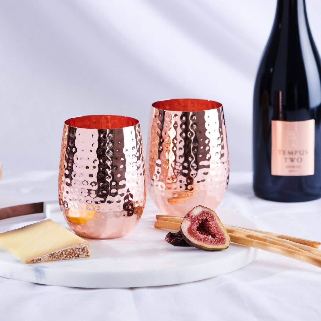 CLINQ | Stemless Hammered Copper Glasses