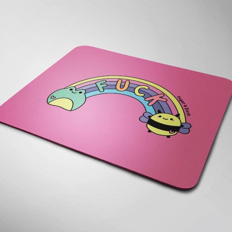 Sugar & Sloth Rainbow Fuck mouse pad available at The Honey Emporium