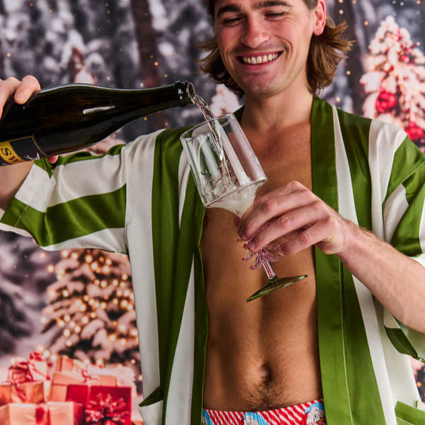 Kip&Co Moss Stripe Satin Robe available at The Honey Emporium