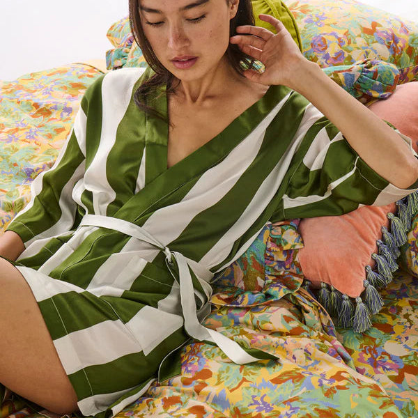 Kip&Co Moss Stripe Satin Robe available at The Honey Emporium