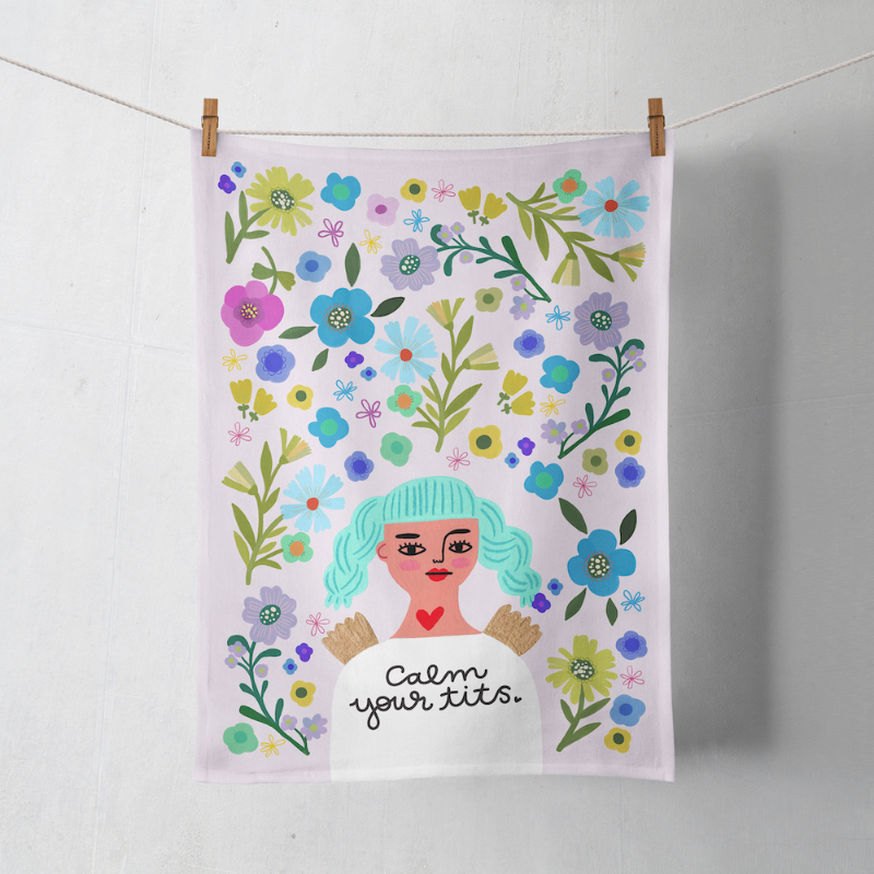Calm Your Tits Grumpy Angel Dish Towel