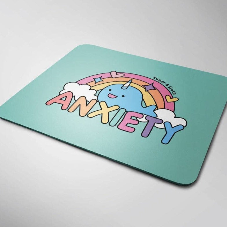 Sugar & Sloth narwhal Anxiety mouse pad available at The Honey Emporium