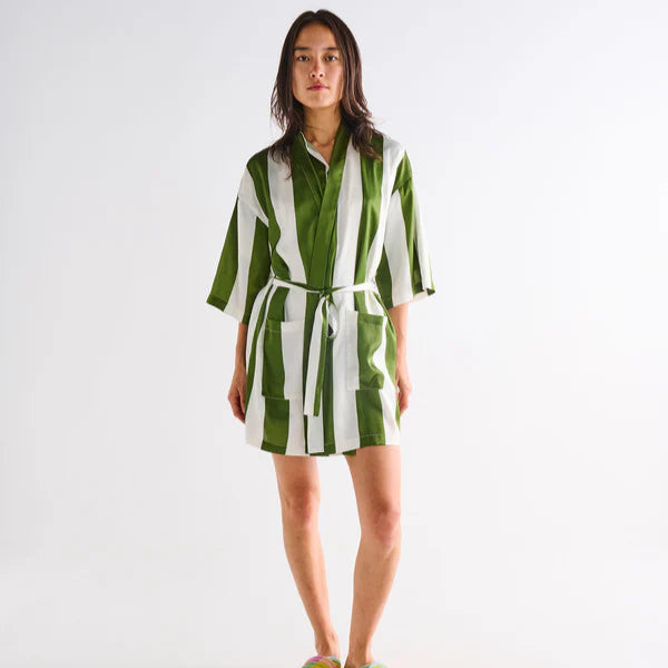 Kip&Co Moss Stripe Satin Robe available at The Honey Emporium