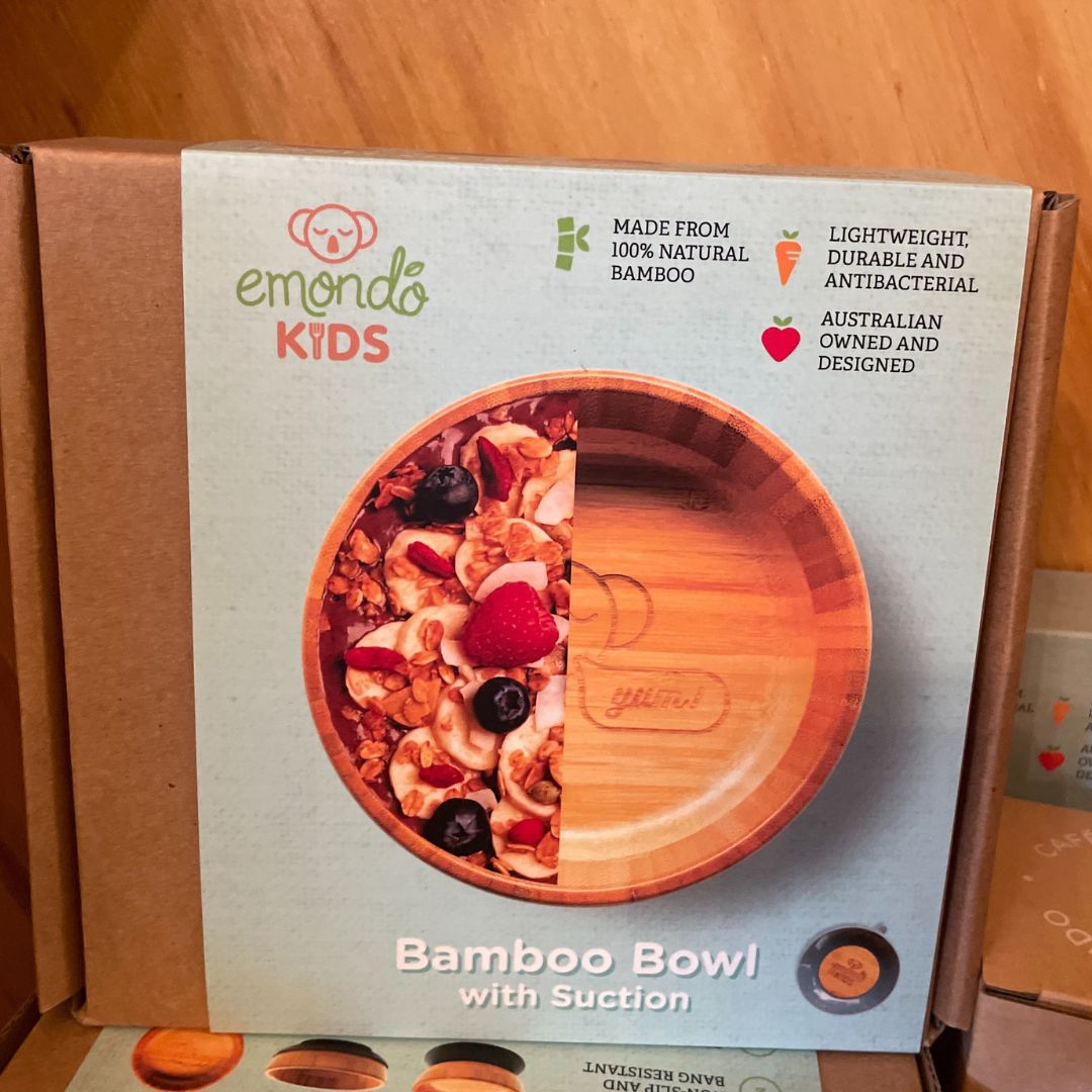 Emondo Kids Bamboo Bowl with Removable Suction available at The Honey Emporium