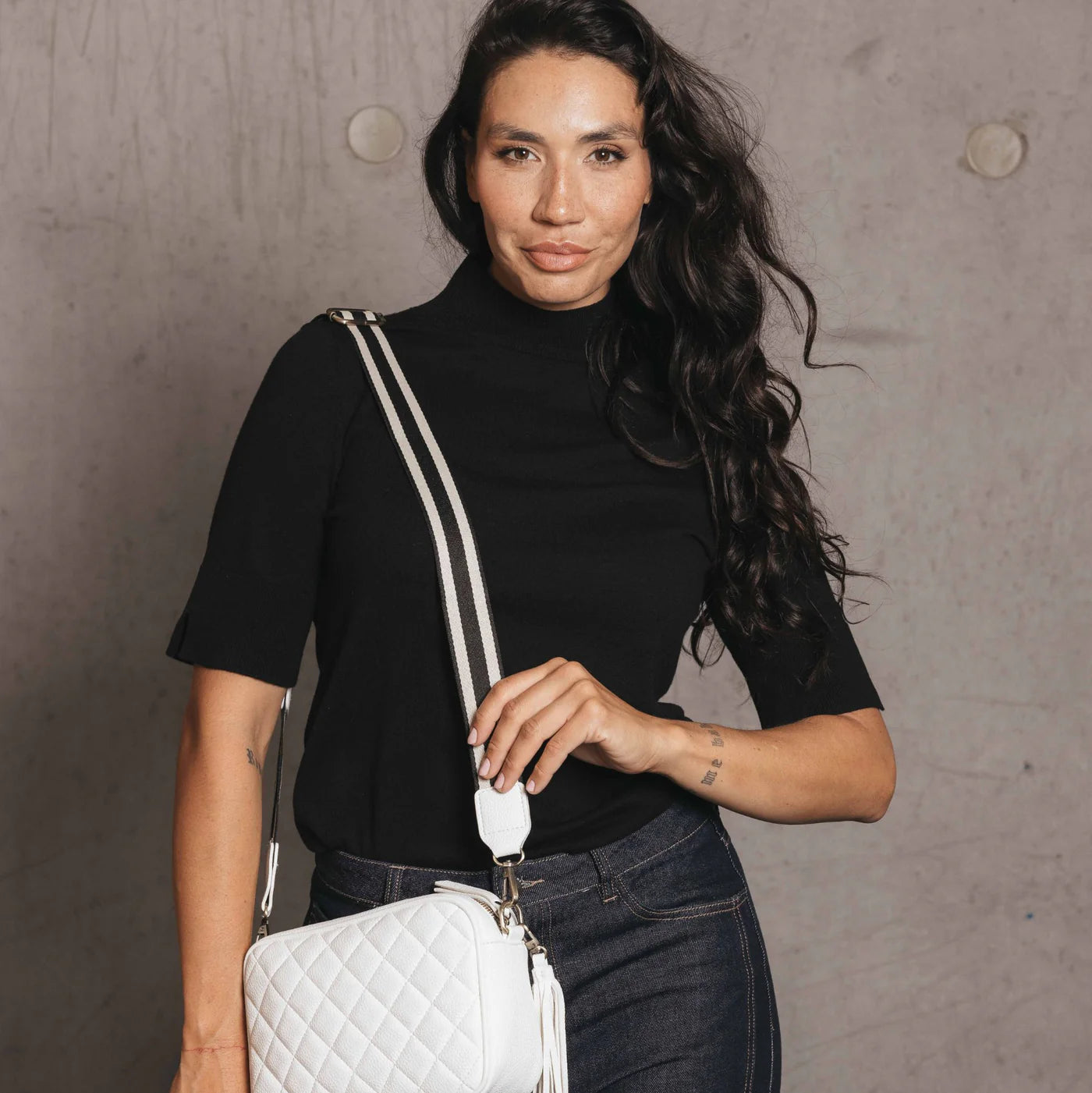 Black Caviar Mattea Crossbody in White available at The Honey Emporium