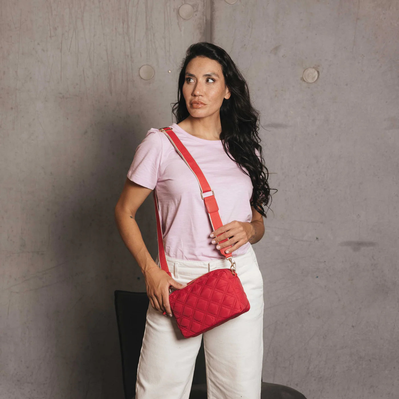 Black Caviar Melrose Quilted Crossbody Bag | Red available at The Honey Emporium