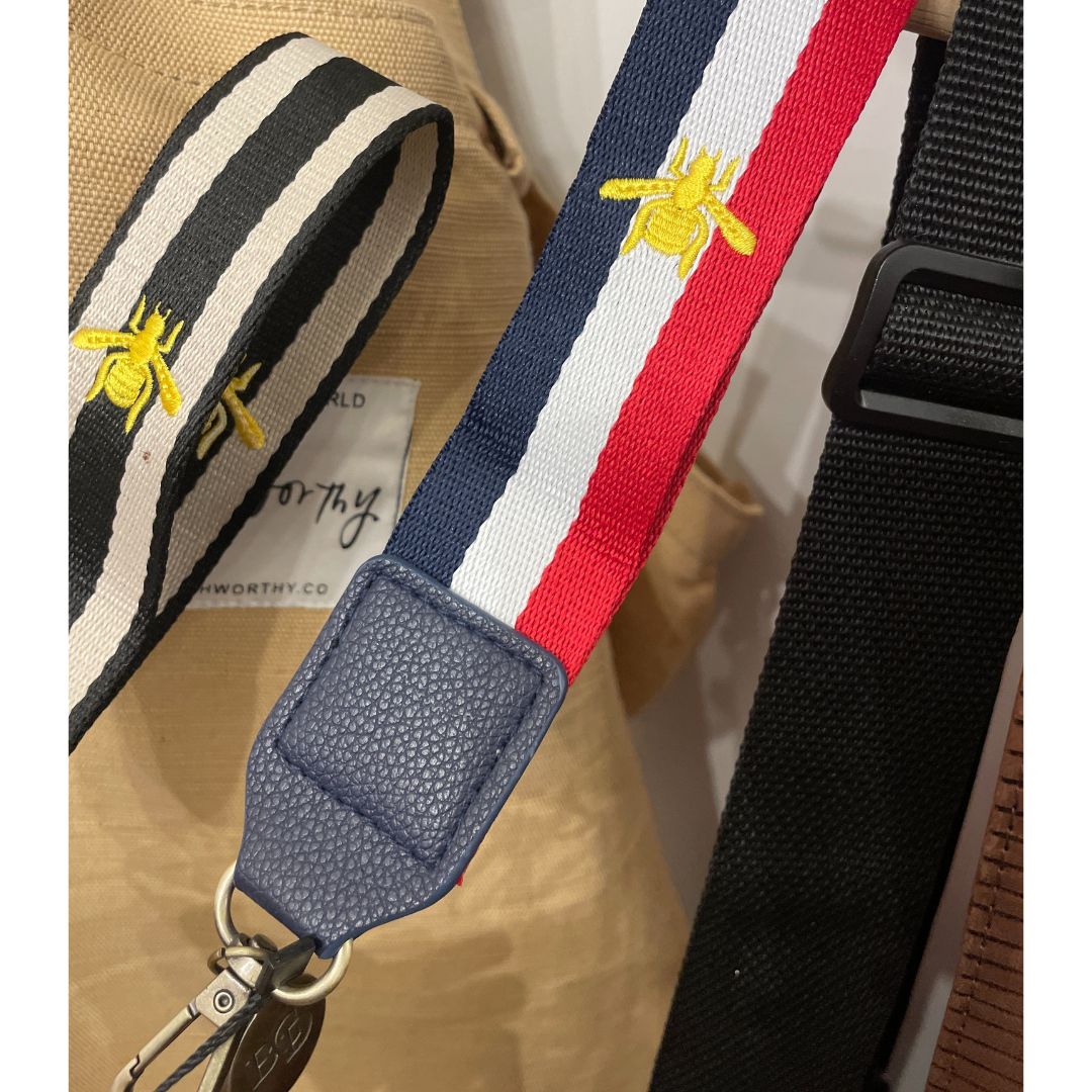 Black Caviar Bee Wrist Strap | Red & Navy available at The Honey Emporium