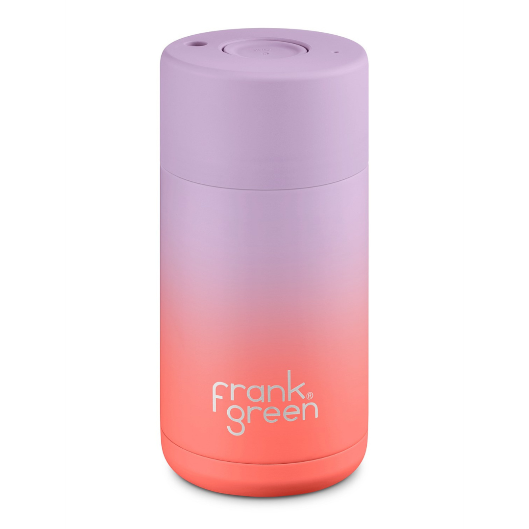 Frank Green 12oz Ceramic Reusable Cup | Gradient Lilac Haze / Living Coral available at The Honey Emporium