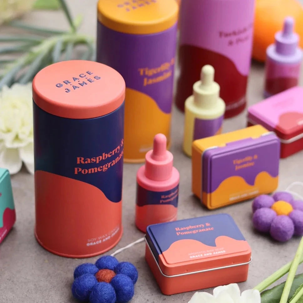 Grace & James Soy Wax Candle | Raspberry & Pomegranate available at The Honey Emporium