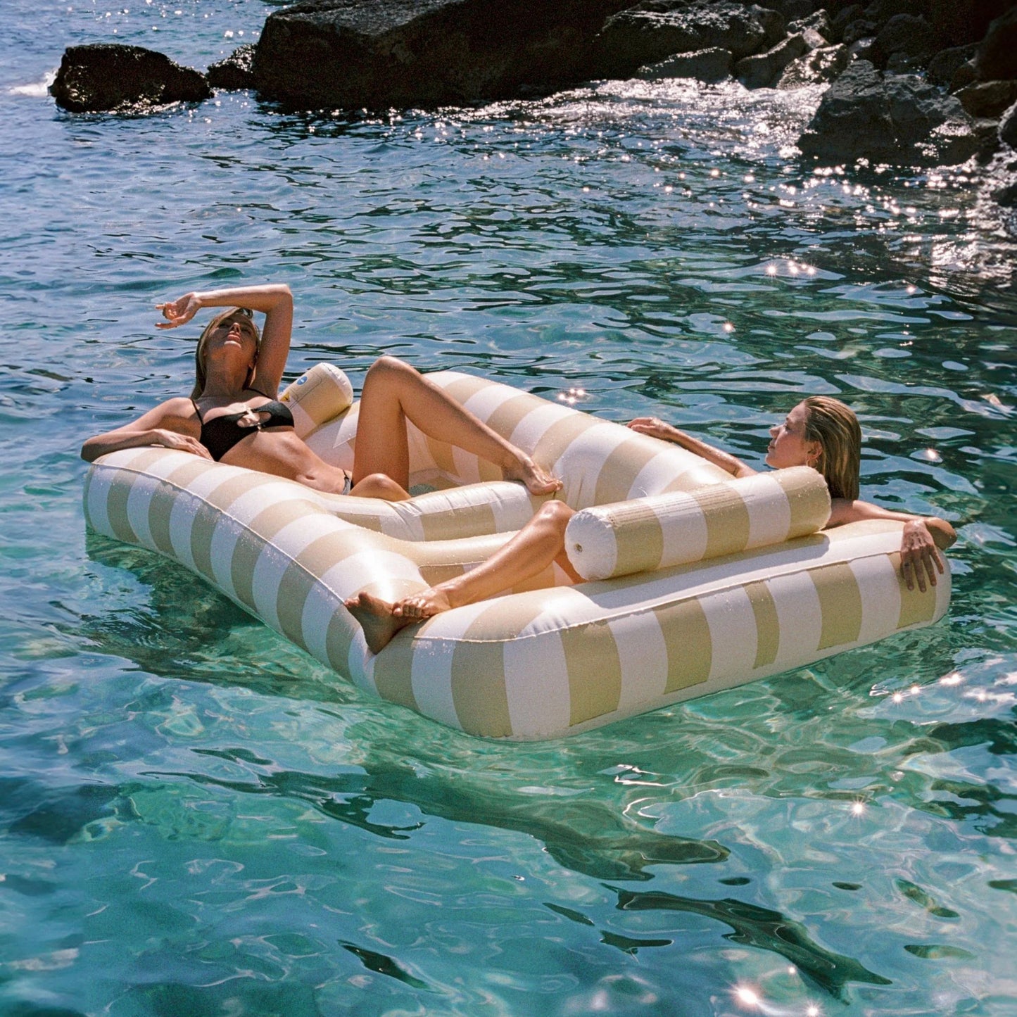 SUNNYLife Luxe Twin Hammock Float Mango Bay Soft Mustard