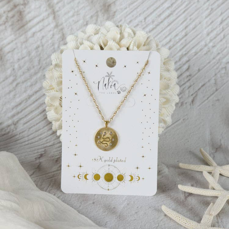 Waterproof 18K Gold Plated Stainless Steel Necklace | Sunburst Snake available at The Honey Emporium