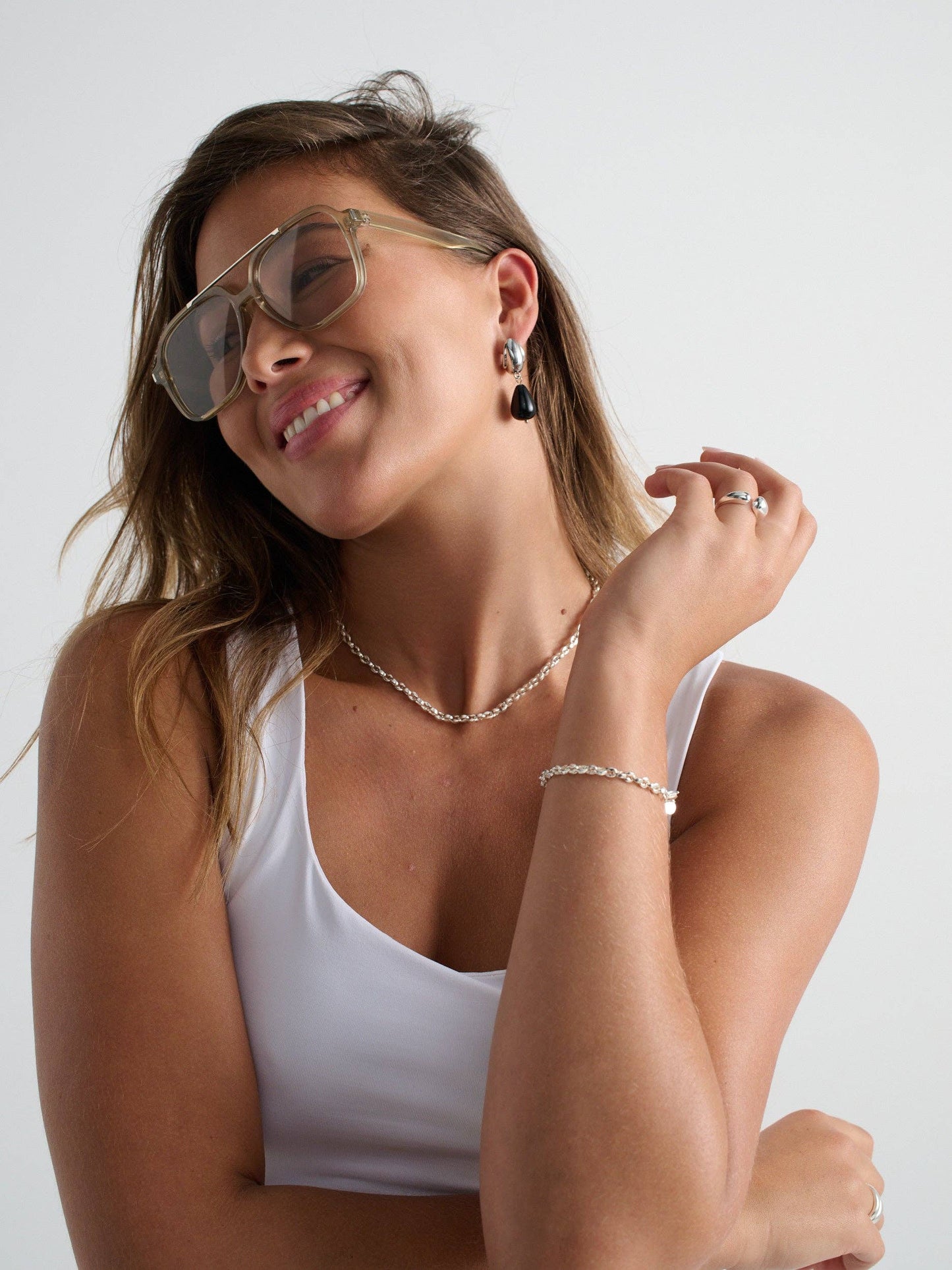 Giselle Clear Grey Aviator Sunglasses