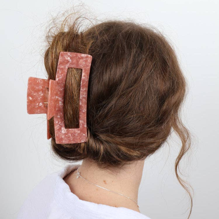 Nakoa the Label Jumbo Elongated Rectangle Claw Clip | Acetate Pink available at The Honey Emporium