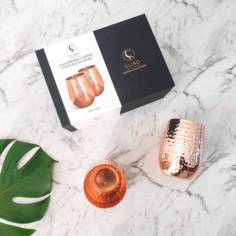 CLINQ | Stemless Hammered Copper Glasses