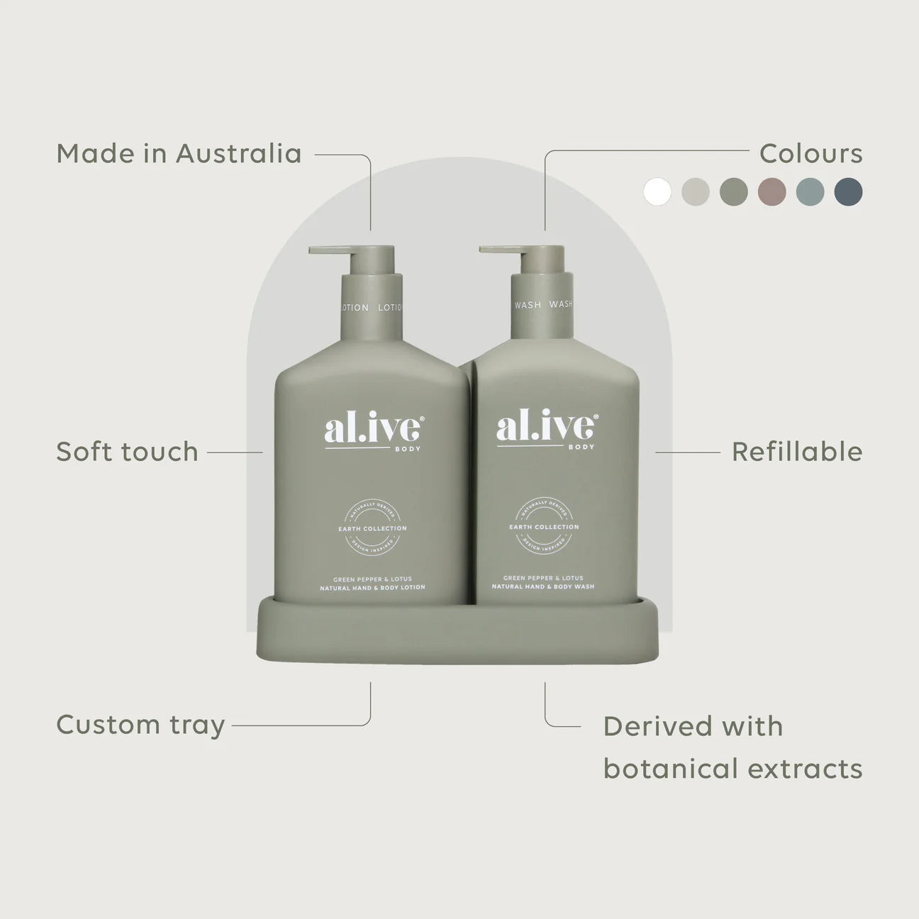 al.ive body Hand & Body Wash & Lotion Duo | Green Pepper & Lotus available at The Honey Emporium