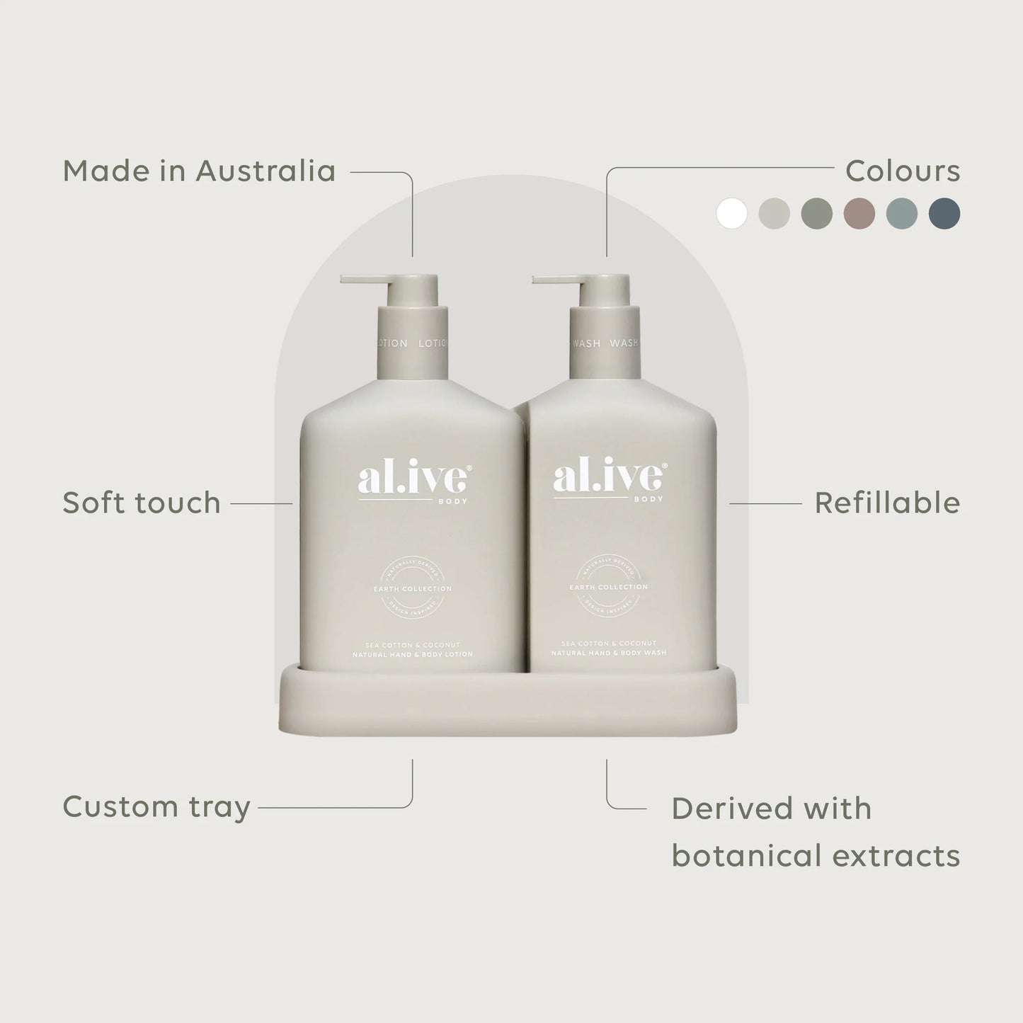 al.ive body Hand & Body Wash & Lotion Duo | Sea Cotton & Coconut available at The Honey Emporium