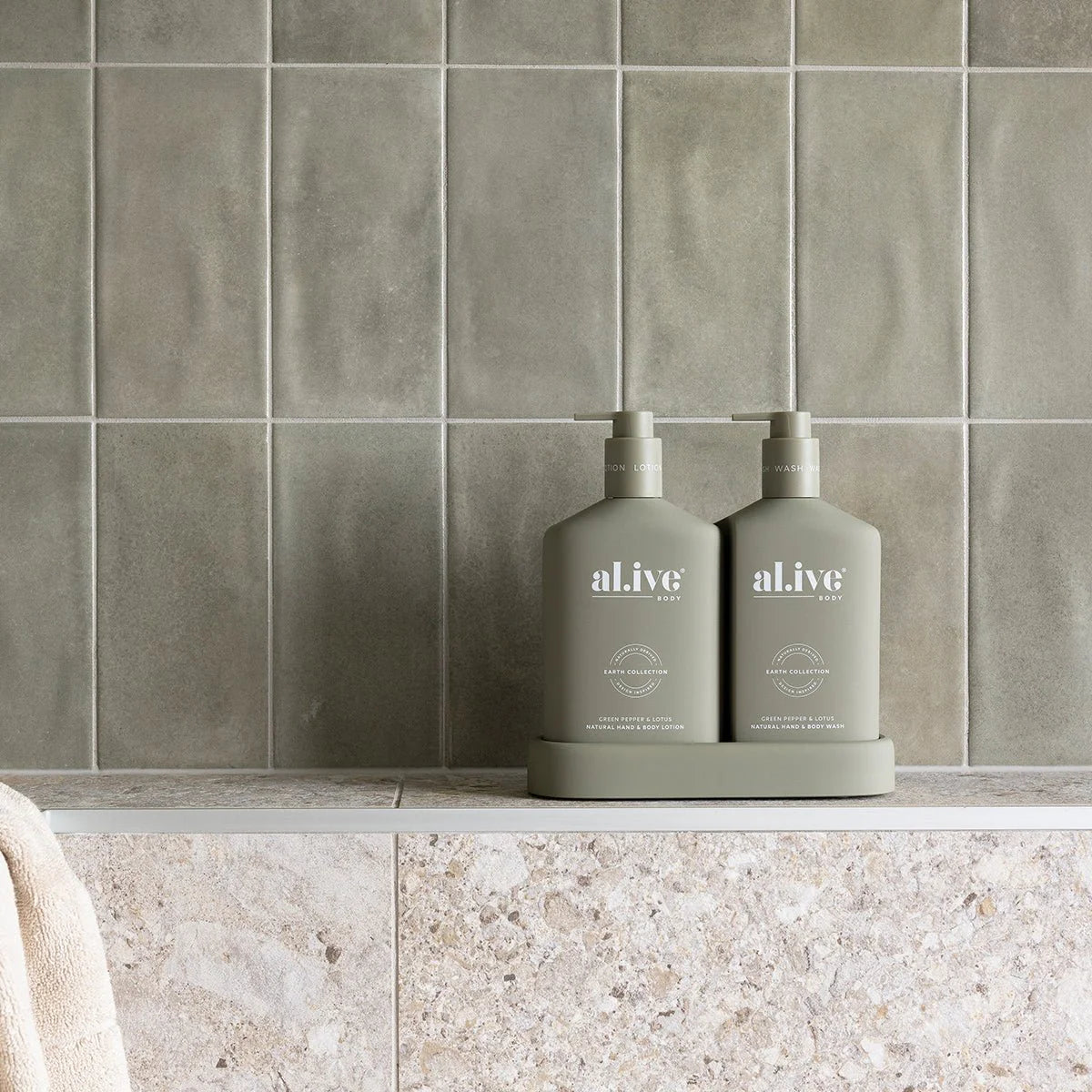 al.ive body Hand & Body Wash & Lotion Duo | Green Pepper & Lotus available at The Honey Emporium