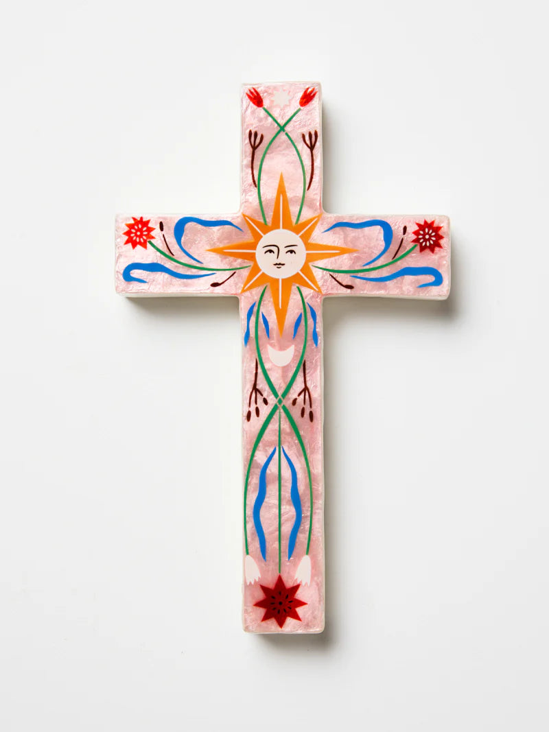 Jones & Co Fable Pink Sun Large Cross | 25cm available at The Honey Emporium