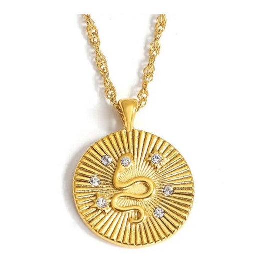 Waterproof 18K Gold Plated Stainless Steel Necklace | Sunburst Snake available at The Honey Emporium
