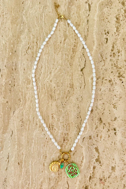 Mosk Melbourne La Dolce Vita Charm Pearl Necklace available at The Honey Emporium