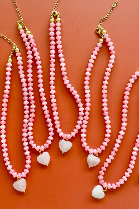Mosk Melbourne Oversized Jade Pink Heart Necklace available at The Honey Emporium
