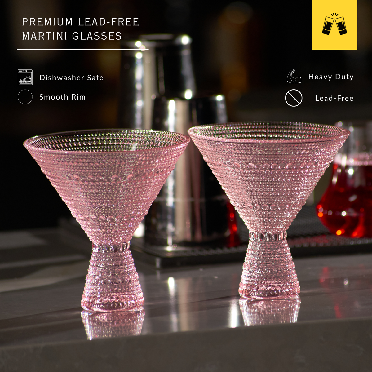 Pink Hobnail Martini Glasses (Set of 1) - 9oz