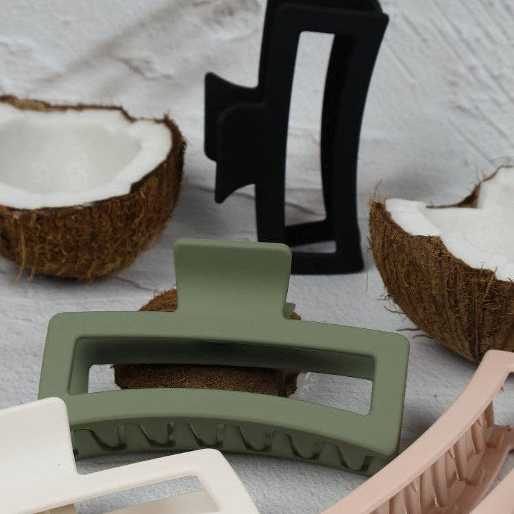 Jumbo Elongated Rectangle Claw Clip | Olive available at The Honey Emporium