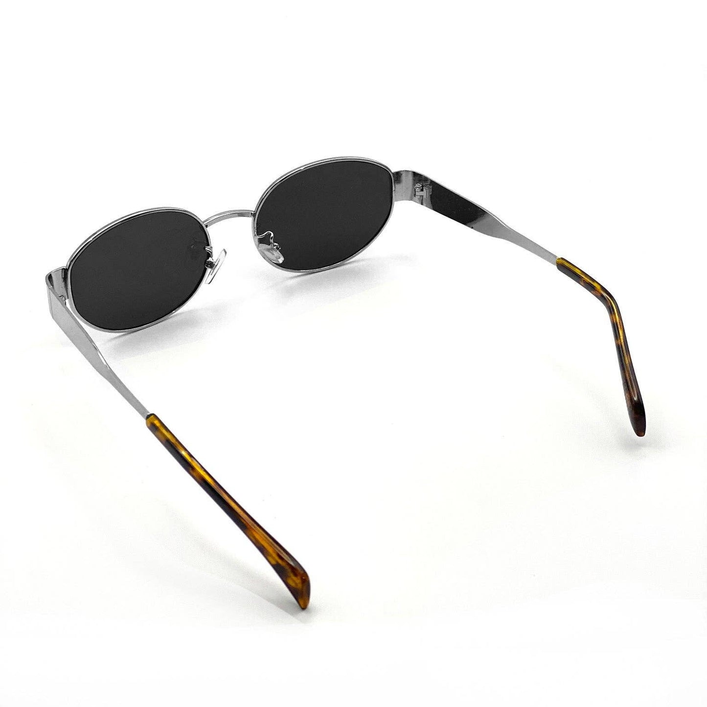 L&S Round Silver Metal Oval Sunglasses in Black