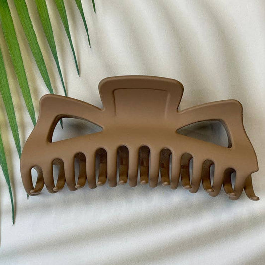 Jumbo Cut Out Bow Claw Clip | Pastel Coffee available at The Honey Emporium