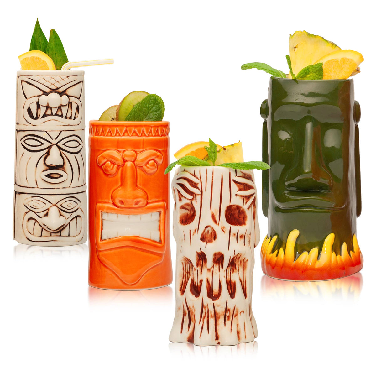 Hard-Carved and Hand-Painted Tiki Mugs - Assorted Set (1pc)