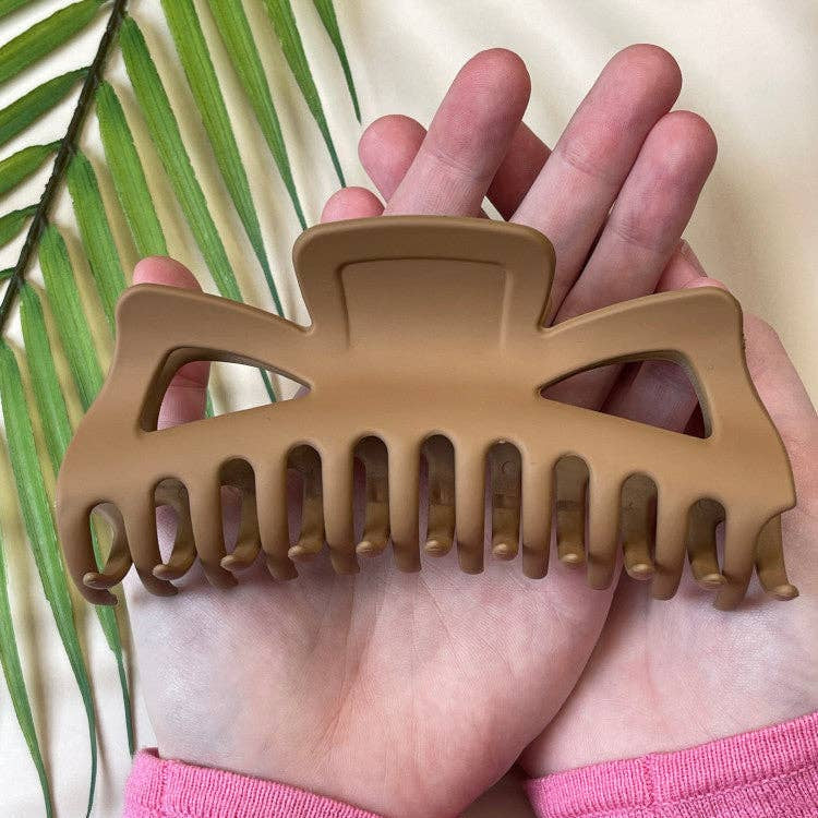 Jumbo Cut Out Bow Claw Clip | Pastel Coffee available at The Honey Emporium