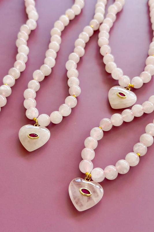 Mosk Melbourne Pale Pink Jade Heart Necklace available at The Honey Emporium