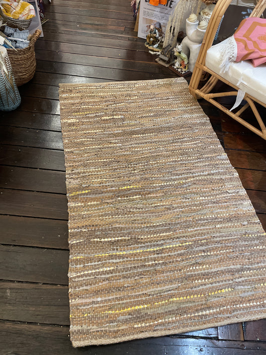 Leather woven rug