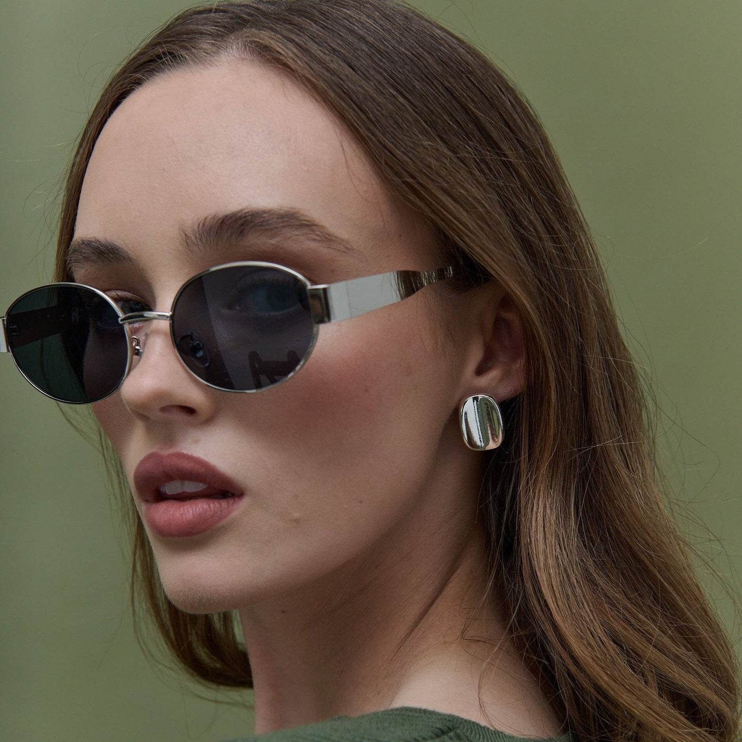 L&S Round Silver Metal Oval Sunglasses in Black