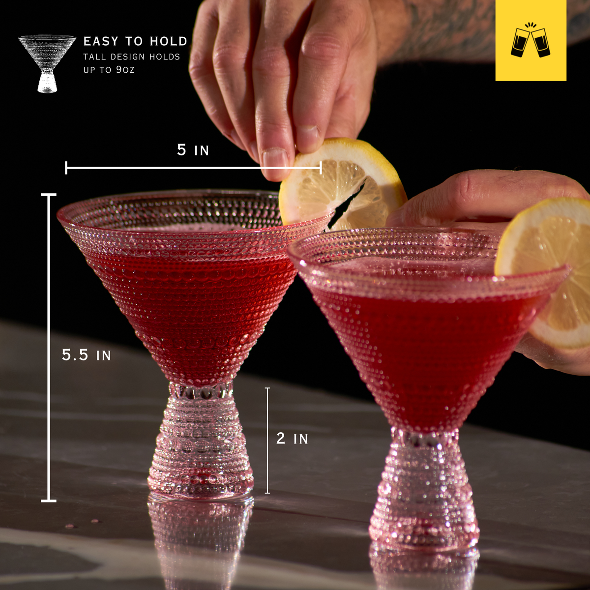 Pink Hobnail Martini Glasses (Set of 1) - 9oz