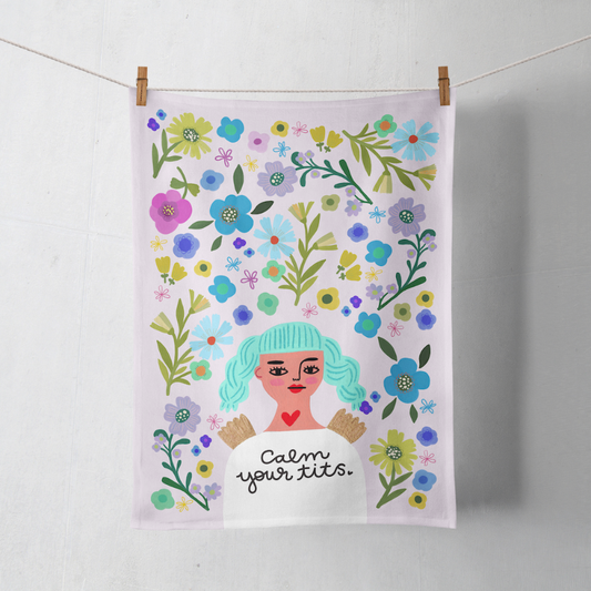 Calm Your Tits Grumpy Angel Dish Towel