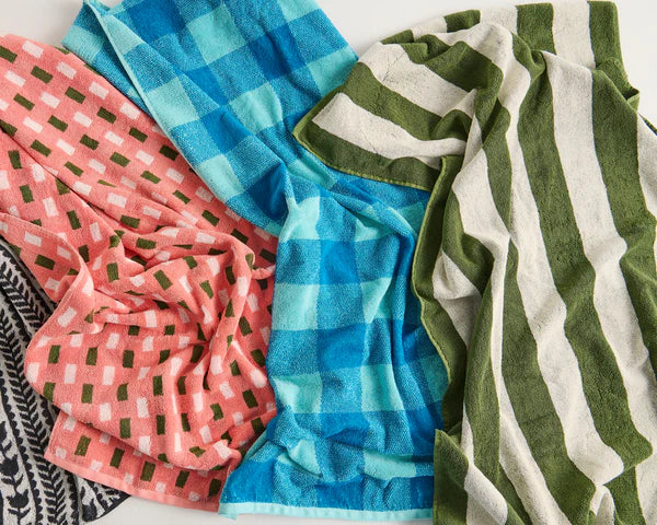 Kip&Co Terry Bath Sheet / Beach Towel | Moss Stripe