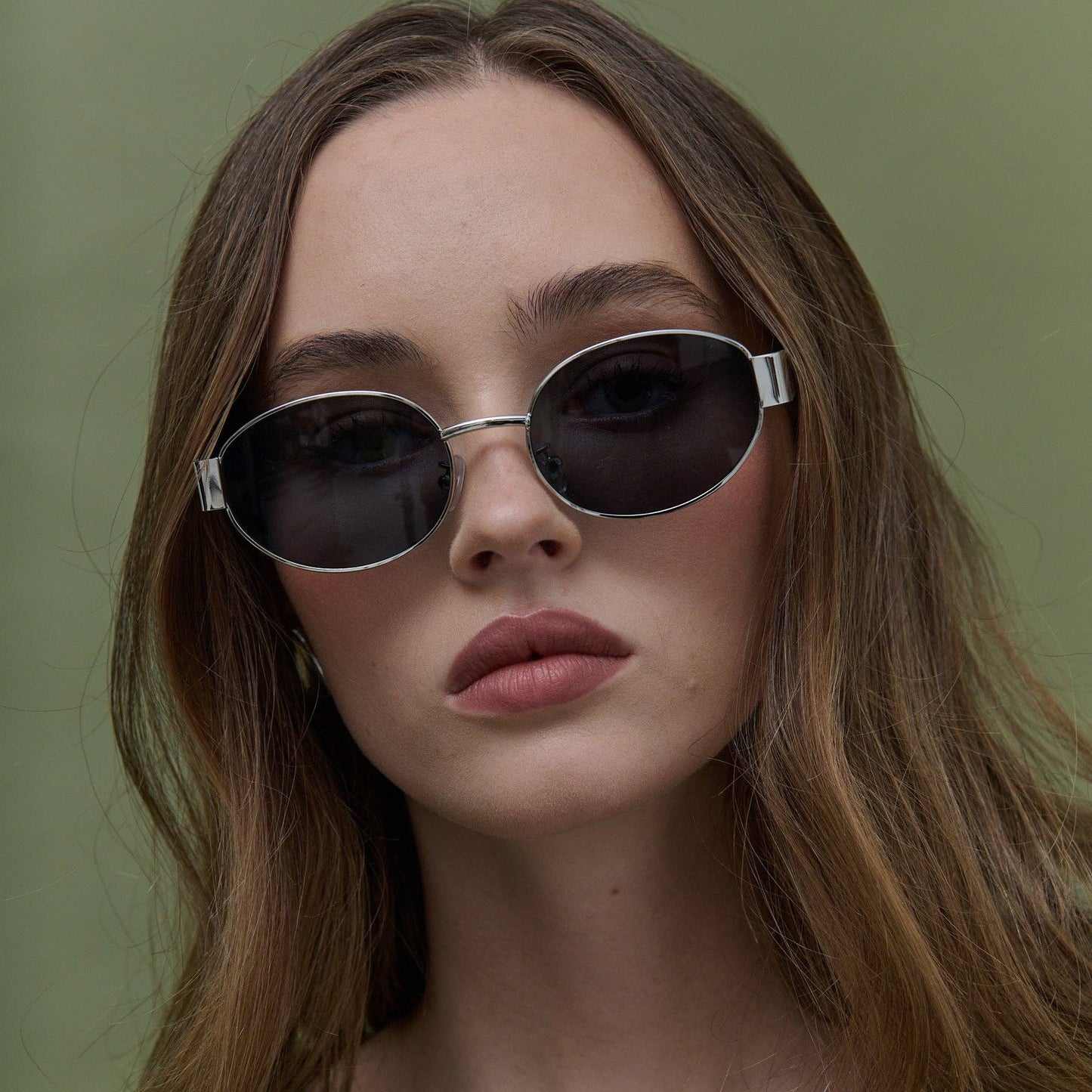 L&S Round Silver Metal Oval Sunglasses in Black