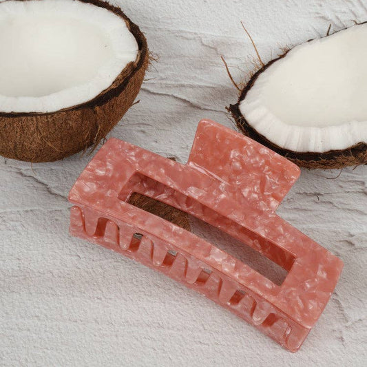 Nakoa the Label Jumbo Elongated Rectangle Claw Clip | Acetate Pink available at The Honey Emporium