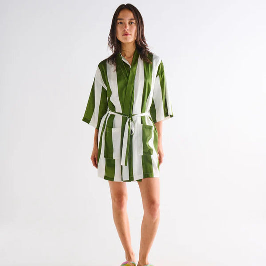 Kip&Co Moss Stripe Satin Robe available at The Honey Emporium