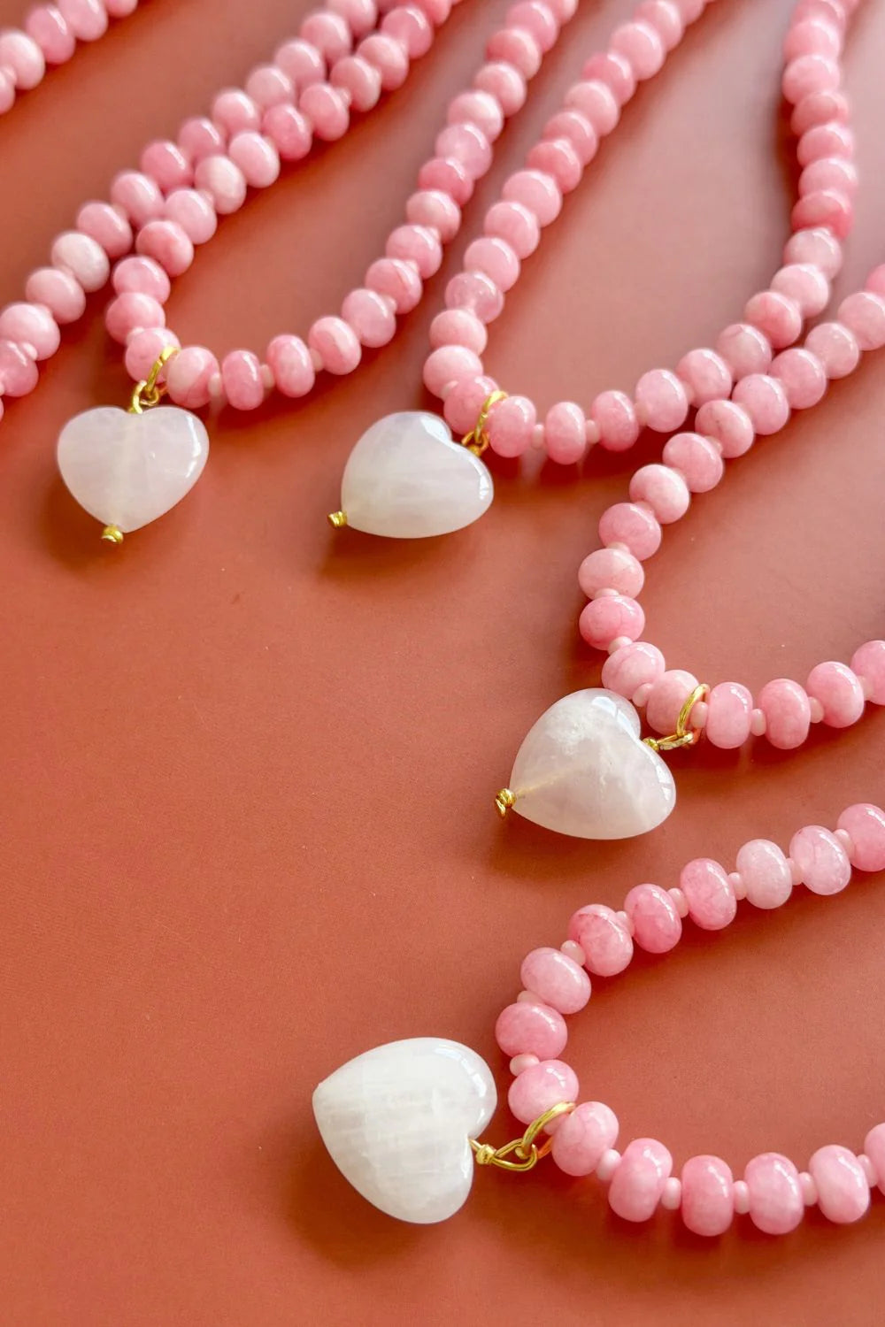 Mosk Melbourne Oversized Jade Pink Heart Necklace available at The Honey Emporium