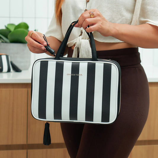 Annabel Trends Toiletry Bag Black & White Stripe available at The Honey Emporium