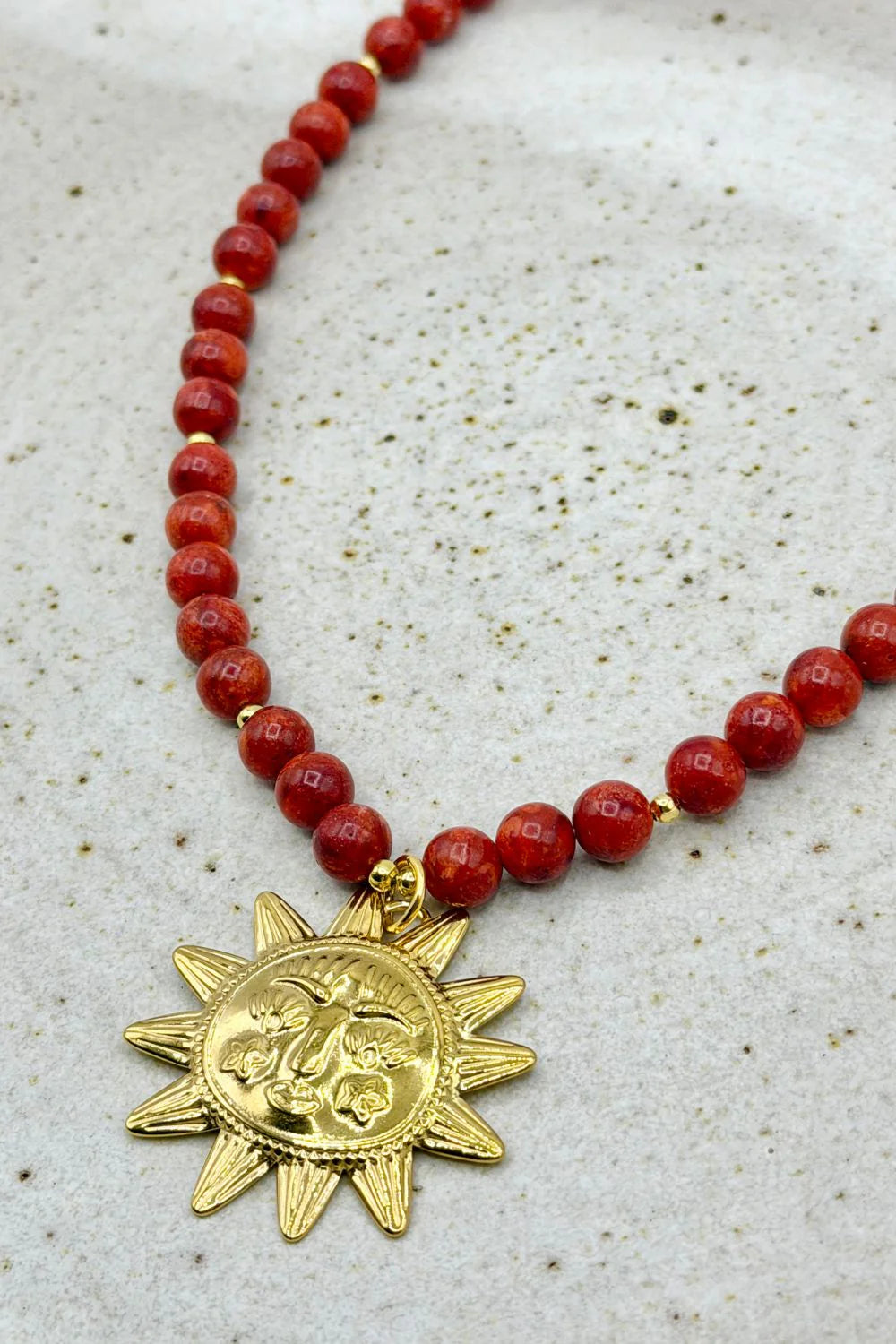 Mosk Melbourne Red Coral Chunky Sun Necklace | The Honey Emporium