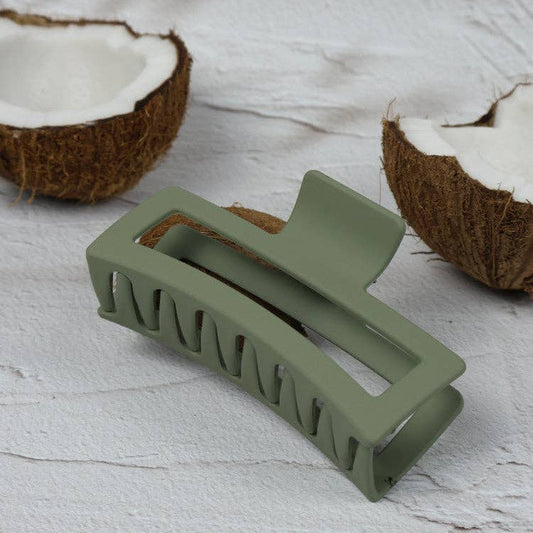 Jumbo Elongated Rectangle Claw Clip | Olive available at The Honey Emporium