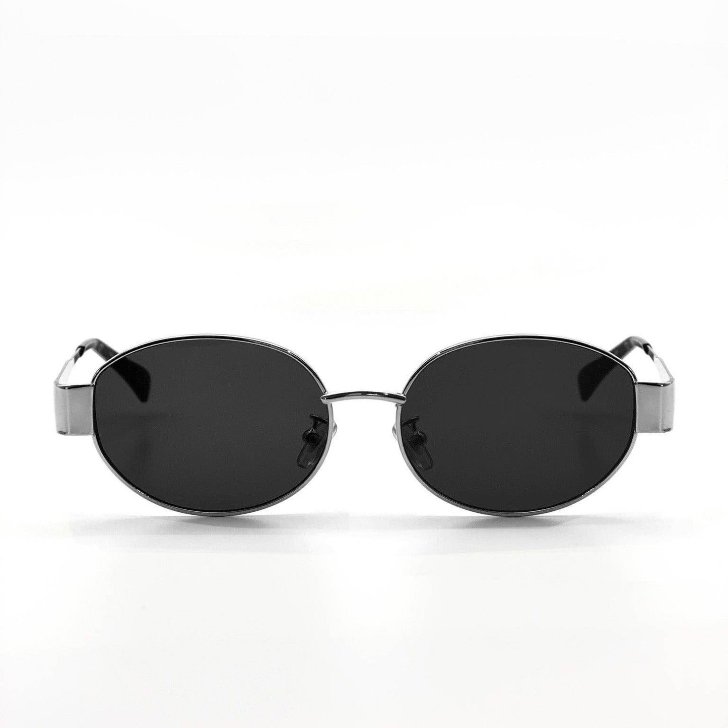 L&S Round Silver Metal Oval Sunglasses in Black