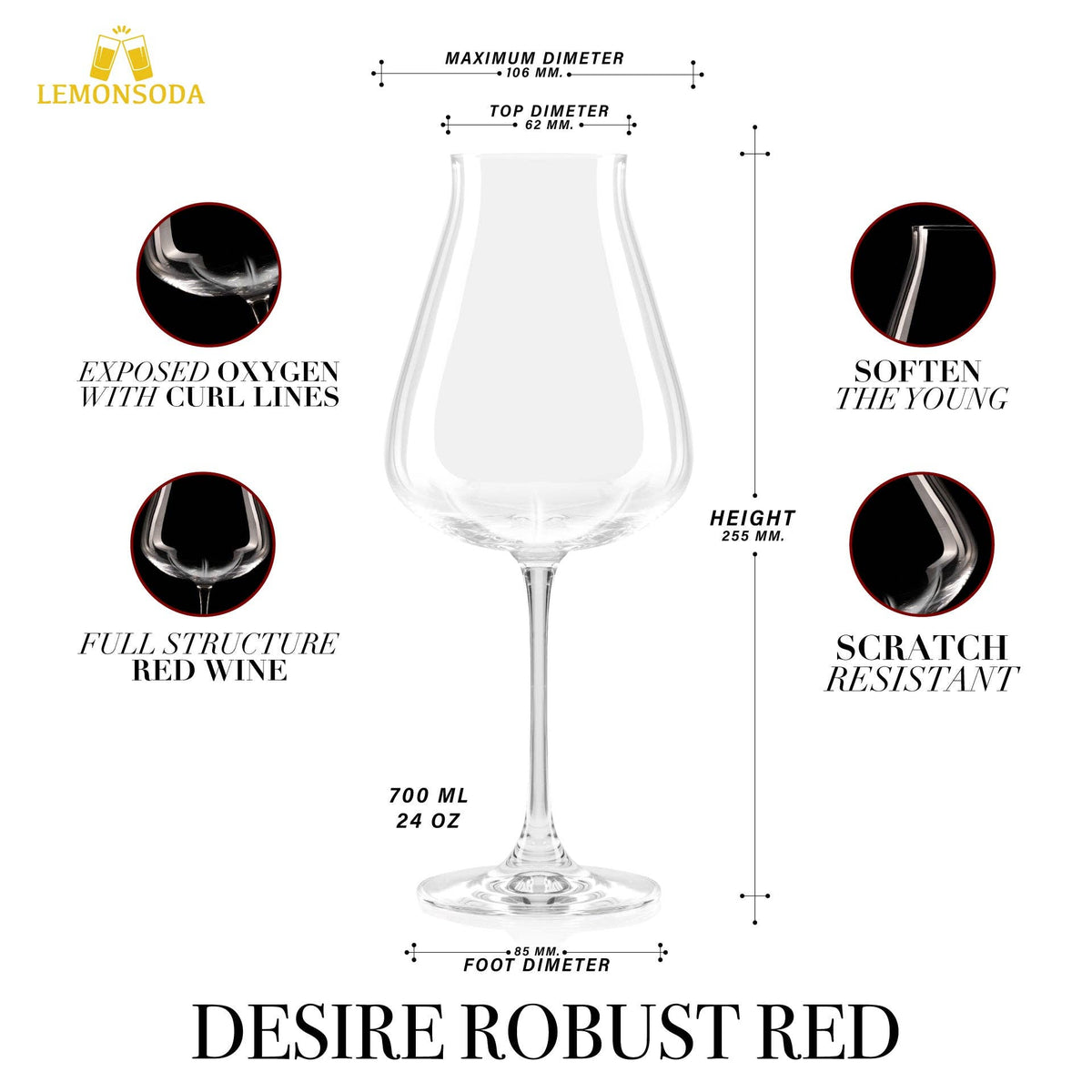 Desire Robust Red Wine Glasses  (700 mL / 24 fl. oz) (1pc)