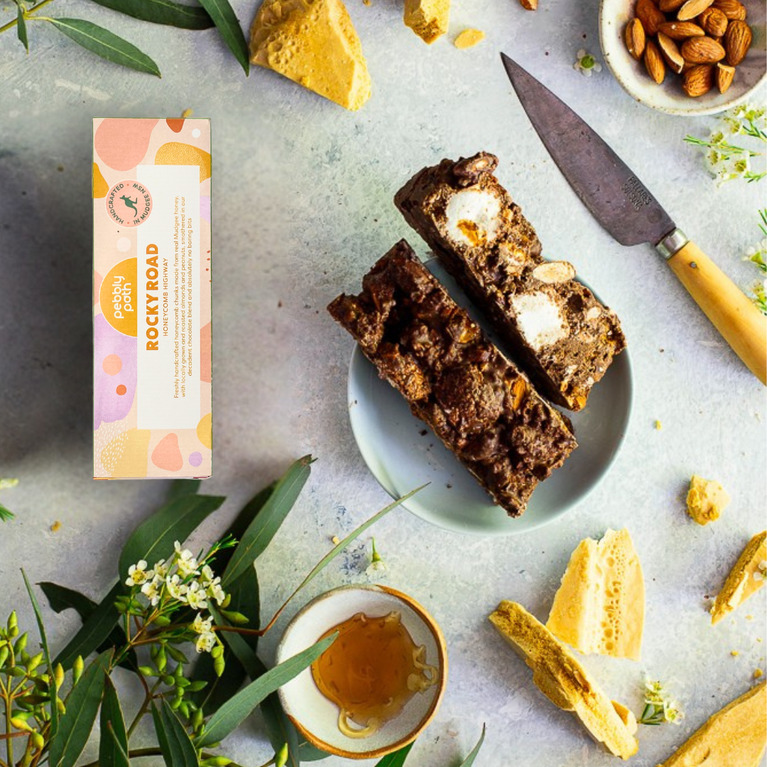 Pebbly Path Honeycomb Highway Rocky Road available at The Honey Emporium